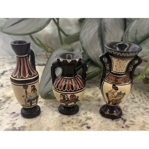 3 Mini Ancient Greek Mythology Pottery Replica Vases Handmade Greece Signed